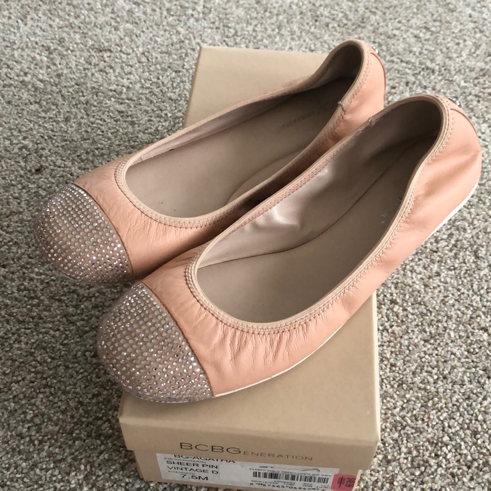 Like NIB Sheer Pink Embellished Toe Ballet Flats